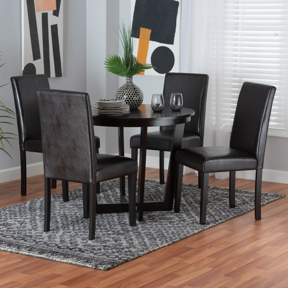 Brinslee Dark Brown Faux Leather 5-Piece Dining Set