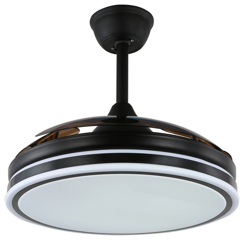 42" Modern Drum Ceiling Fan with Retractable Blades, 3-speed, light and Remote, Black