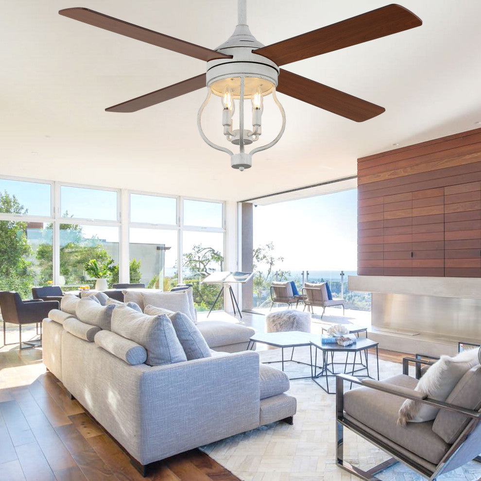 52" Rustic Black Reversible Wood Ceiling Fan with Light and Remote Control