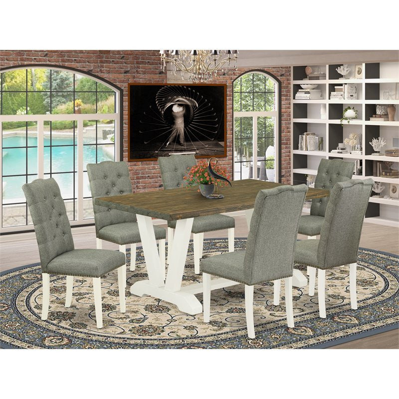 V076El207-7, 7-Piece Set, 6 Dining Padded Chairs, Table Top and Wooden Legs