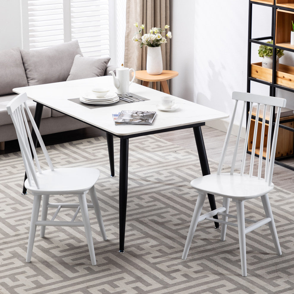 Set of 2 Farmhouse Spindle Wood Windsor Dining Chairs, White