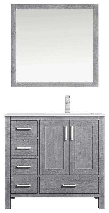 Jacques 36" Distressed Grey Single Sink Vanity with Quartz Top, Right Version, W