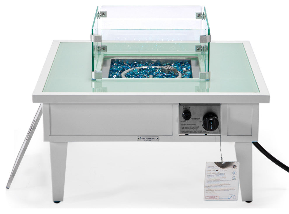 Leisuremod Walbrooke Patio Square Fire Pit Table With Aluminum Frame, White