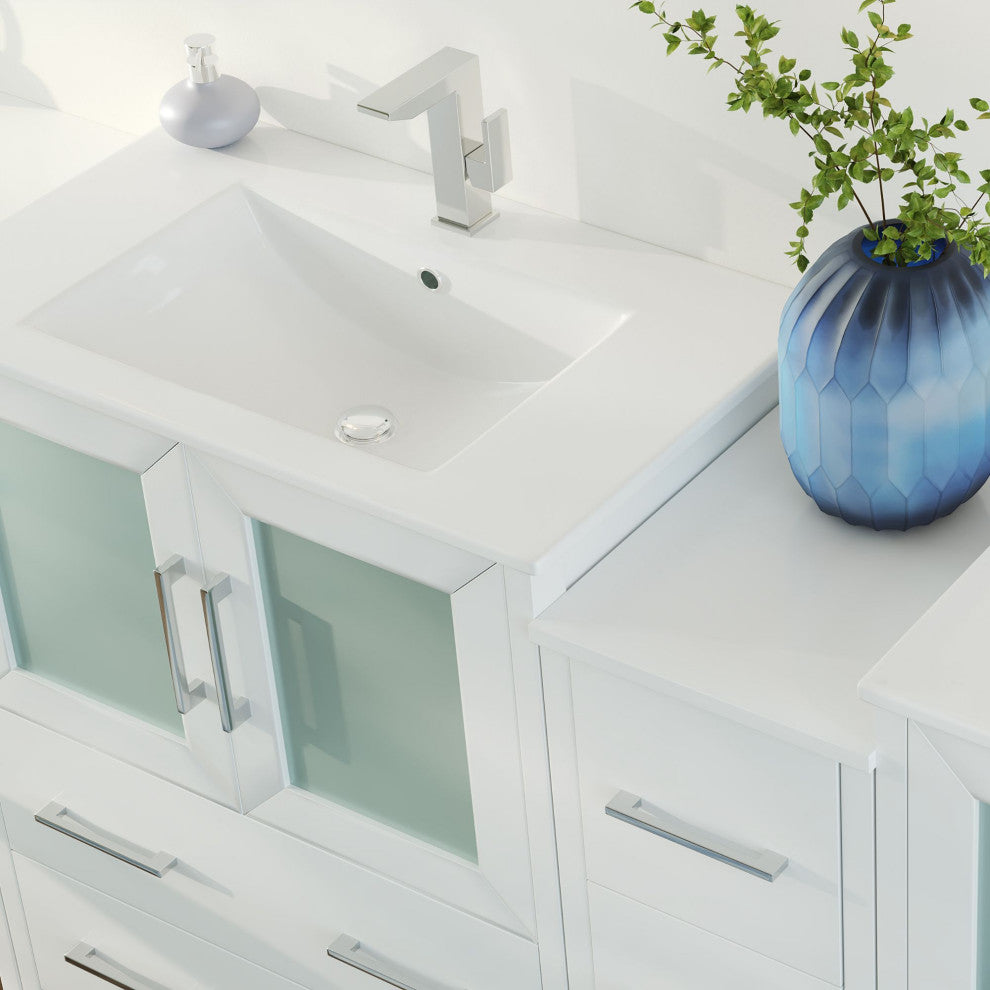 The Pullman Bathroom Vanity, White, 96", Double Sink, Freestanding