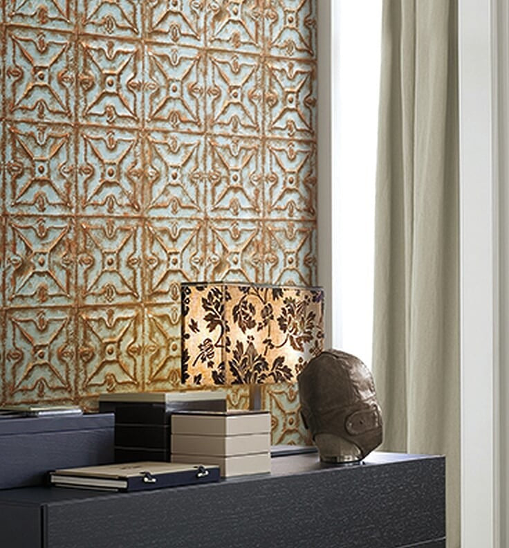 Natural Faux 2, Modern Geometric Stone Wood Rustic Wallpaper, Beige, Sample