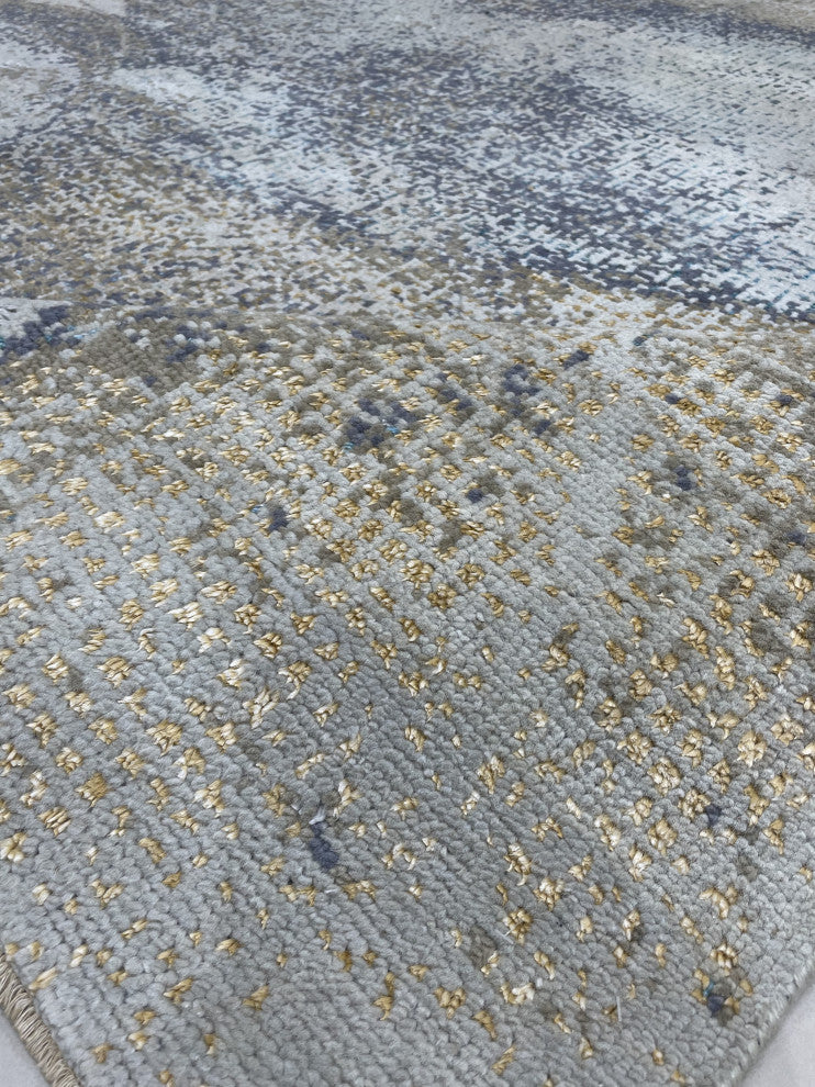 Hand-Knotted Wool Gray Silver Transitional Abstract Traditional Knot Rug, 7'10 X 10'
