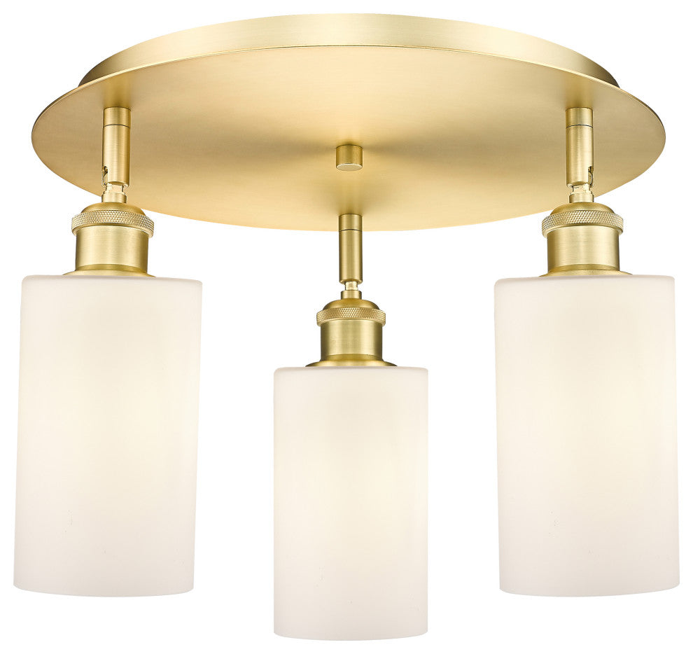 Clymer-3 Light 16" Flush Mount-Satin Gold, Matte White Glass Shade