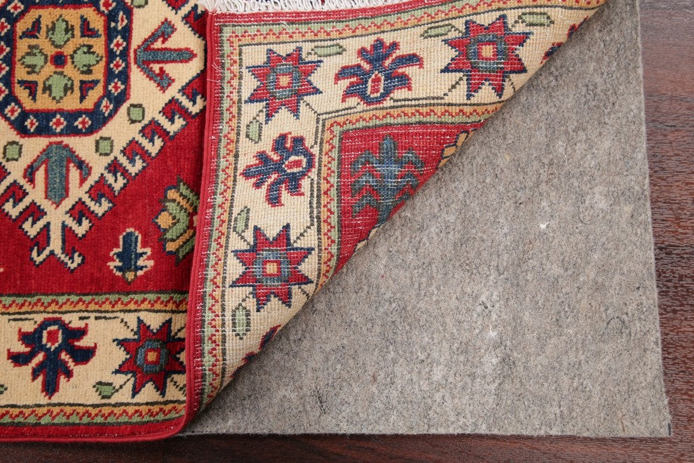 Kazak Traditional Wool Handmade Pakistani Oriental Area Rug, Red, 4'0"X2'8"