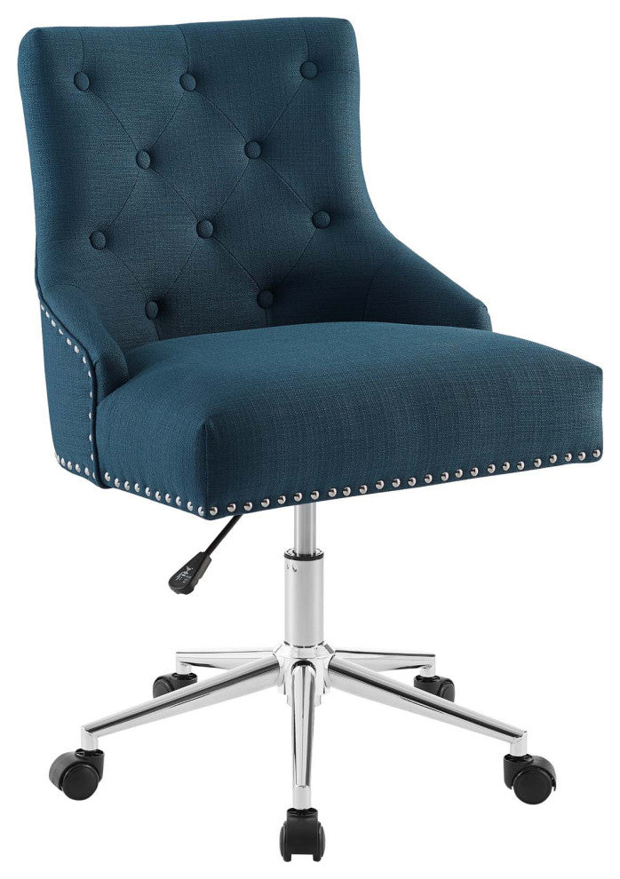 Regent Tufted Button Swivel Upholstered Fabric Office Chair Azure