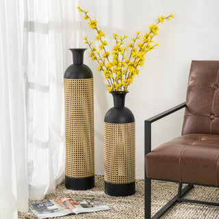 Boho Decorative Gold/Black Floor Metal Vase, Set of 2