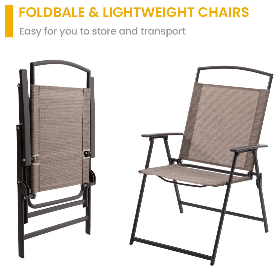 3-Piece Patio Bistro Set, Outdoor Folding Chairs and Table Set, Beige