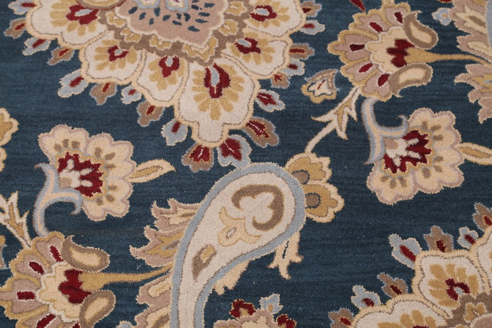 Traditional Hand-Tufted Indian Floral Oushak Oriental Area Rug, Blue, 10'0"X8'0"