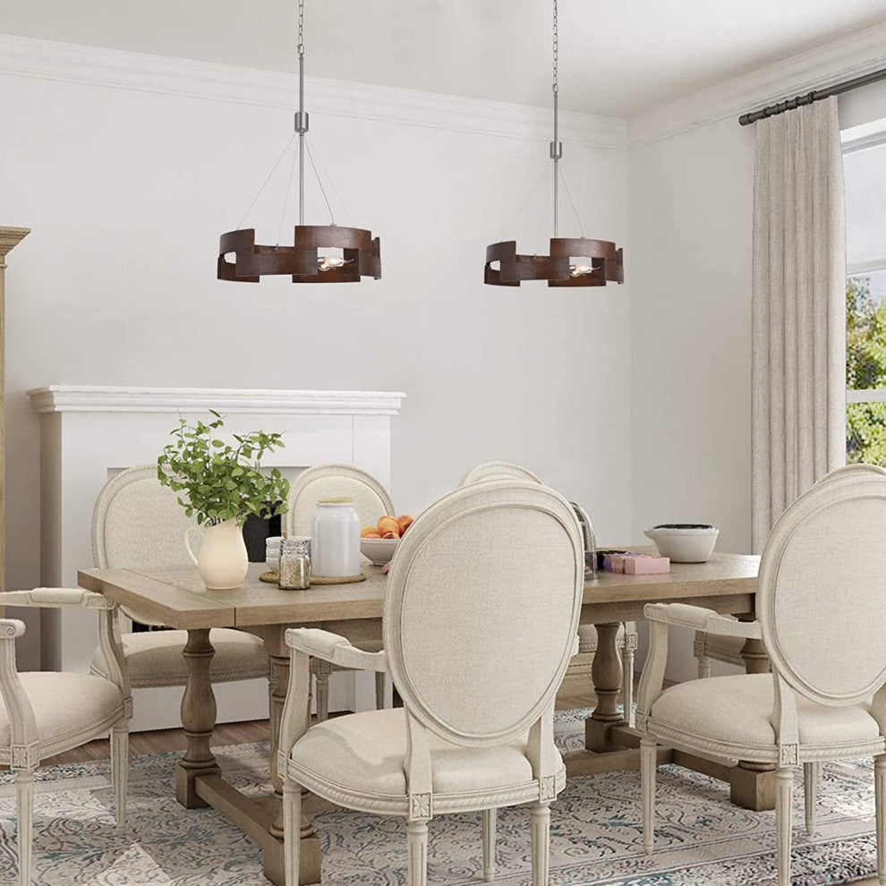 5 Light Rust Drum Pendant Light Vintage Wood Farmhouse Chandelier