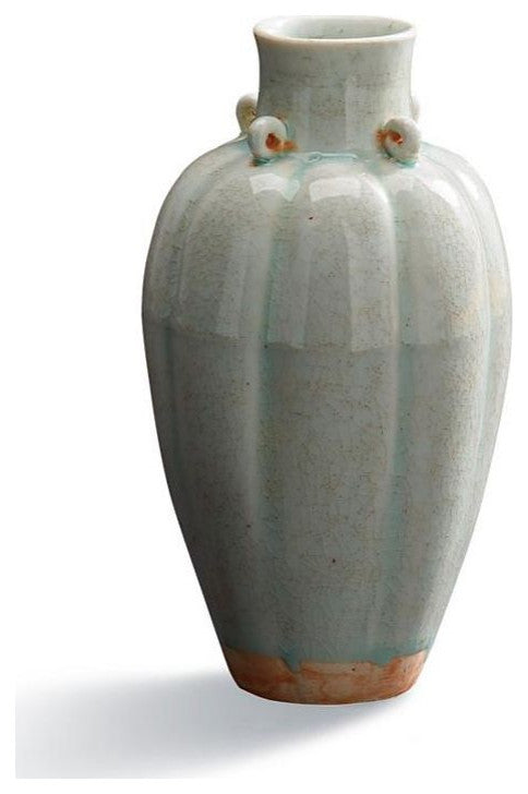 Celadon Fluted Four Ear Vase