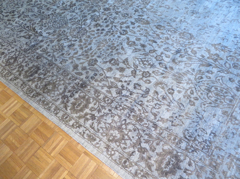 10'x14' Hand Knotted Gray Broken Design Tone On Tone Oriental Rug