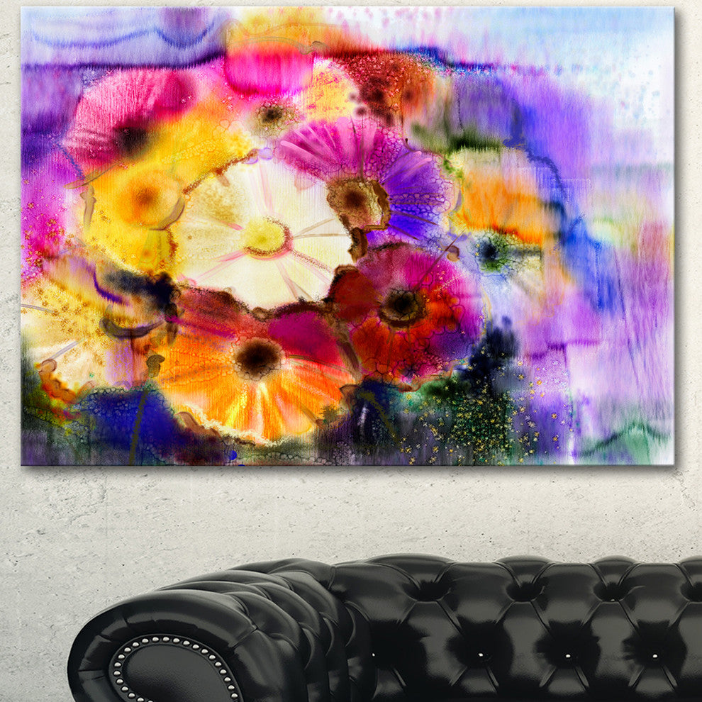 Bunch of Colored Daisy Flowers, Large Floral Canvas Art Print, 60"x28"