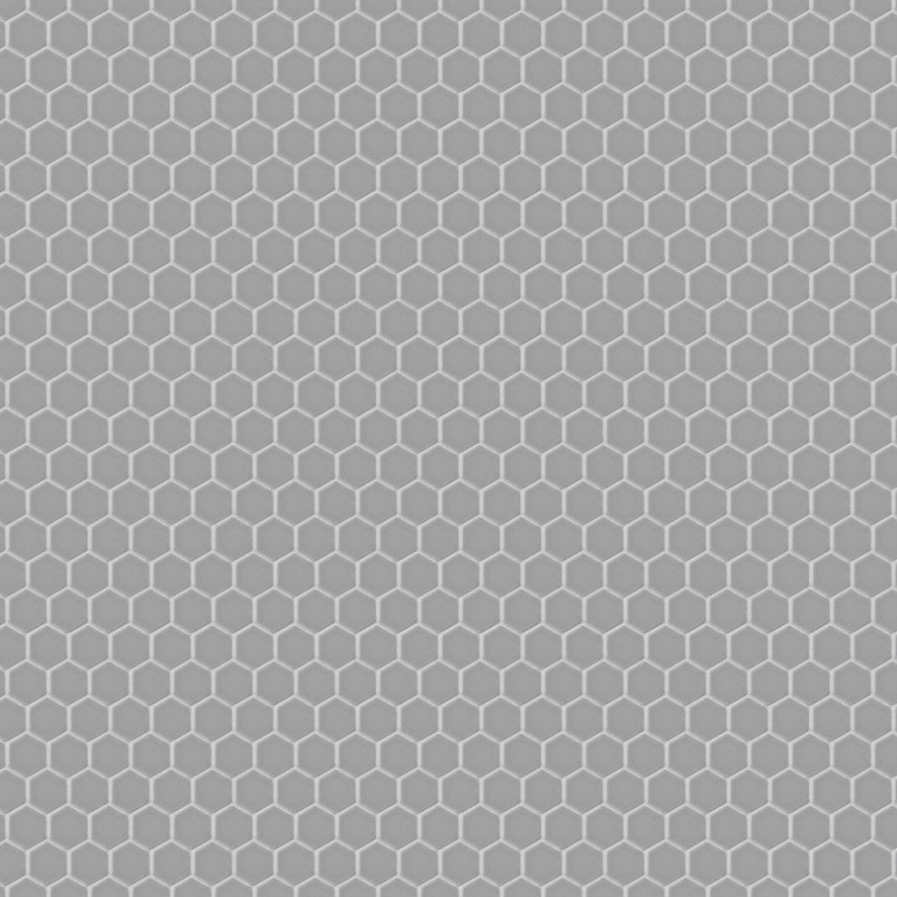 Metro Hex Matte Porcelain Mosaic Floor and Wall Tile, Matte Light Grey