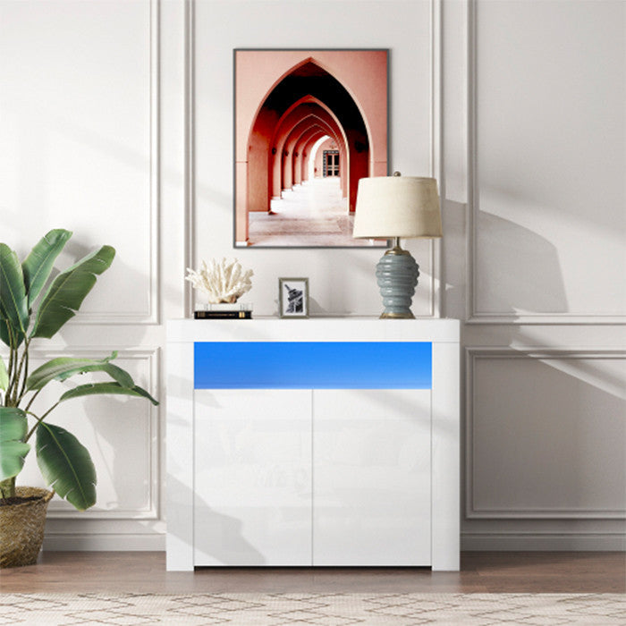 White Sideboard Storage Cabinet with LED light Modern wooden Cupboard