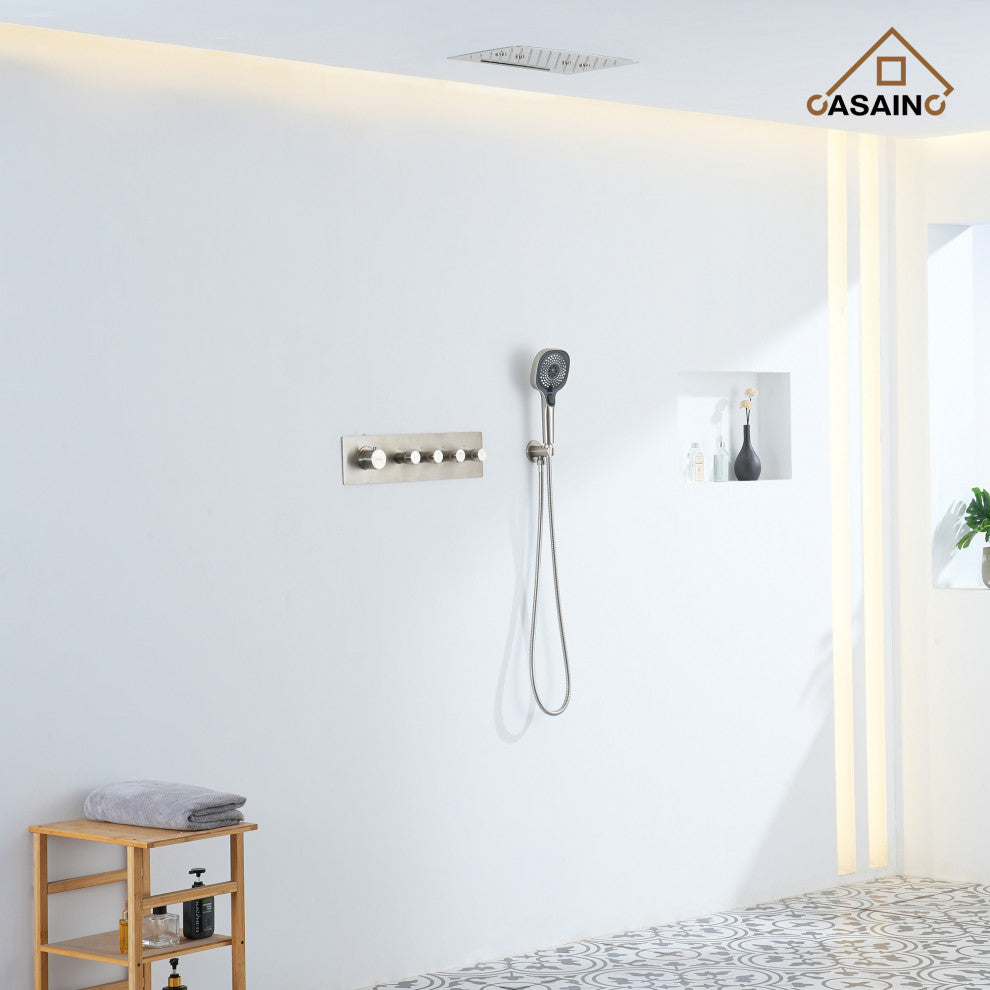 16 Inch Luxury Thermostatic Shower System, Brushed Nickel