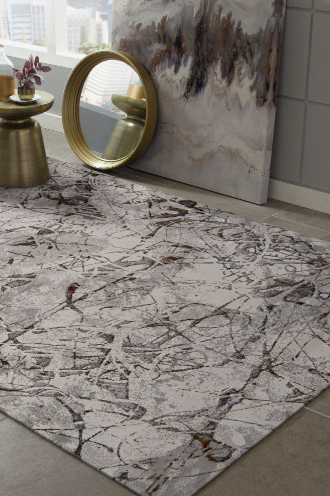 KAS Inspire 7502 Ivory/Gray Escape Area Rug, 2'2"x6'11" Runner