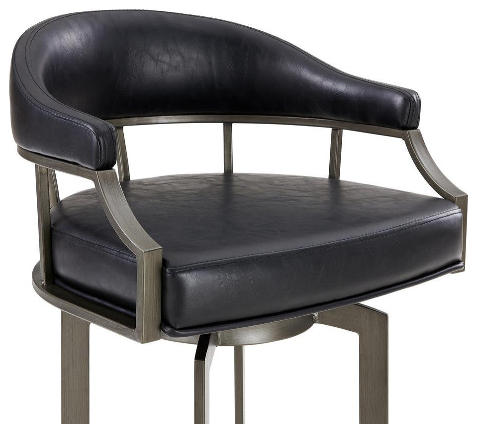 Pharaoh Swivel 26 Mineral Finish and Black Faux Leather Bar Stool