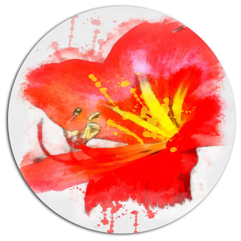 Bright Red Lily Illustration Art, Floral Large Disc Metal Wall Art, 23"