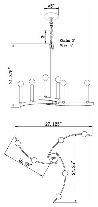 6 Light Chandelier, Chrome