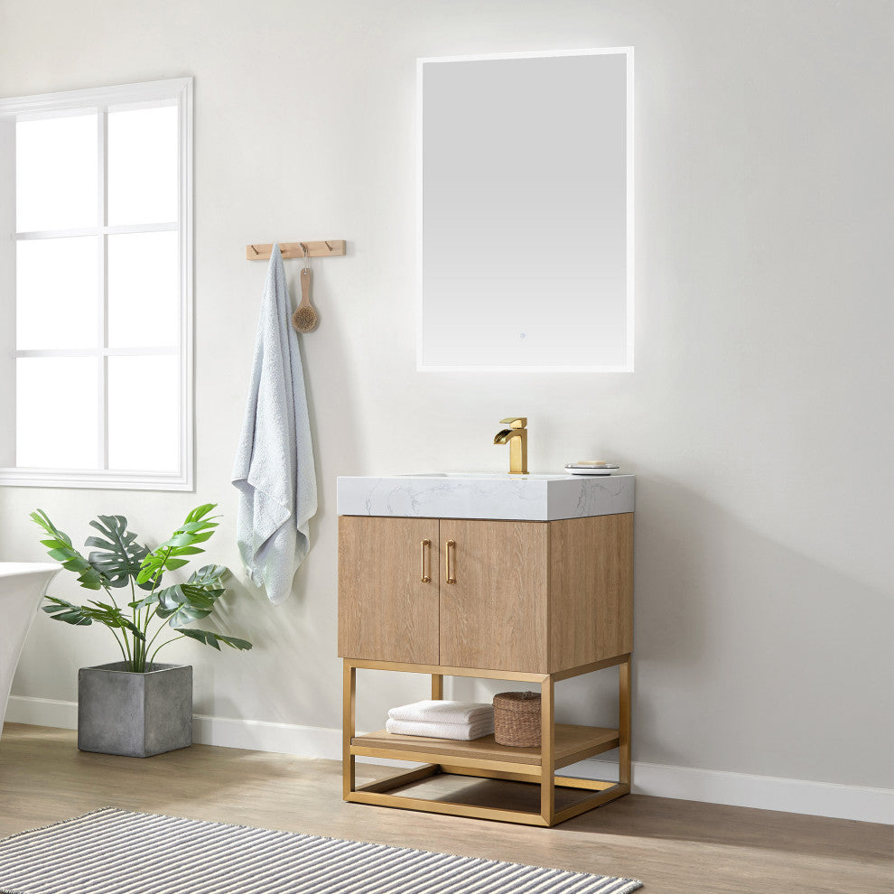 Alistair Vanity, North American Oak With Countertop, 24", With Mirror