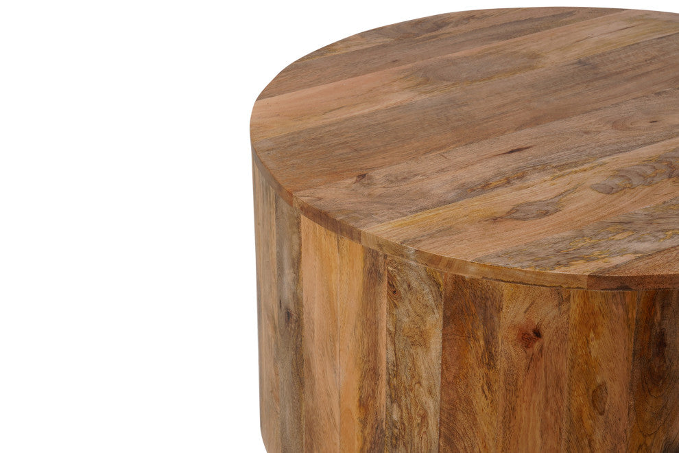 Krissa 30" Round Mango Wood Coffee Table, Natural Mango