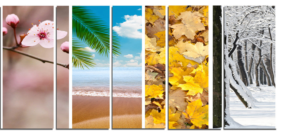 Four Seasons World Collage, Landscape Canvas Art Print, 60"x28", 5 Panels