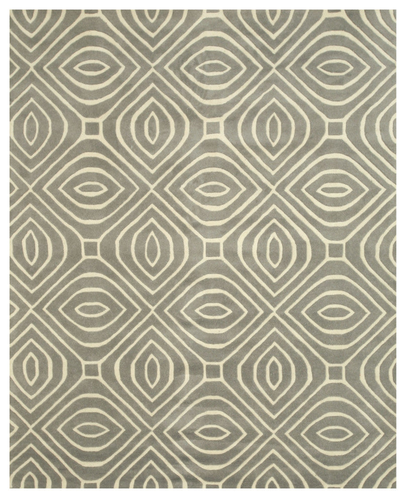 Hand-Tufted Wool Gray Contemporary Geometric Marla Rug, 5' X 8'