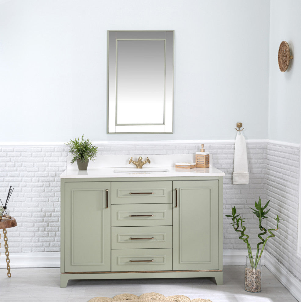 Albia Collection 48" Bathroom Vanity With Sink, Mirror, Countertop, Green
