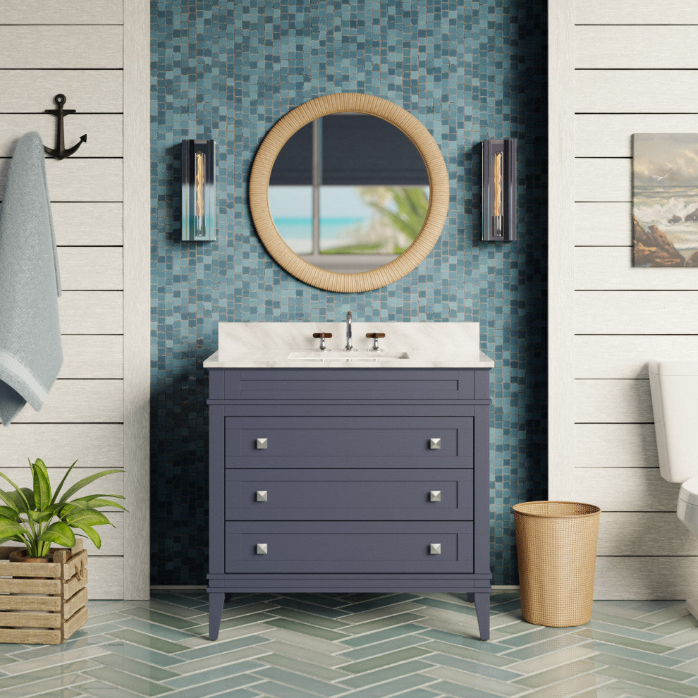 Eleanor 36" Bathroom Vanity, Marine Gray, Carrara Marble