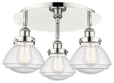 Olean-3 Light 18" Flush Mount-Polished Nickel, Seedy Glass Shade