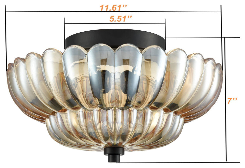 Modern Glass Semi Flush Mount Ceiling Light, Amber Glass