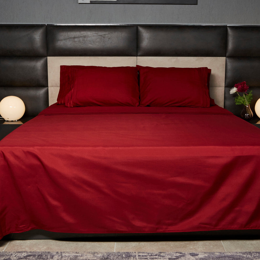 Linum Home Textiles 1800 TC Brushed Microfiber Sheet Set with 4 Line Embroidery