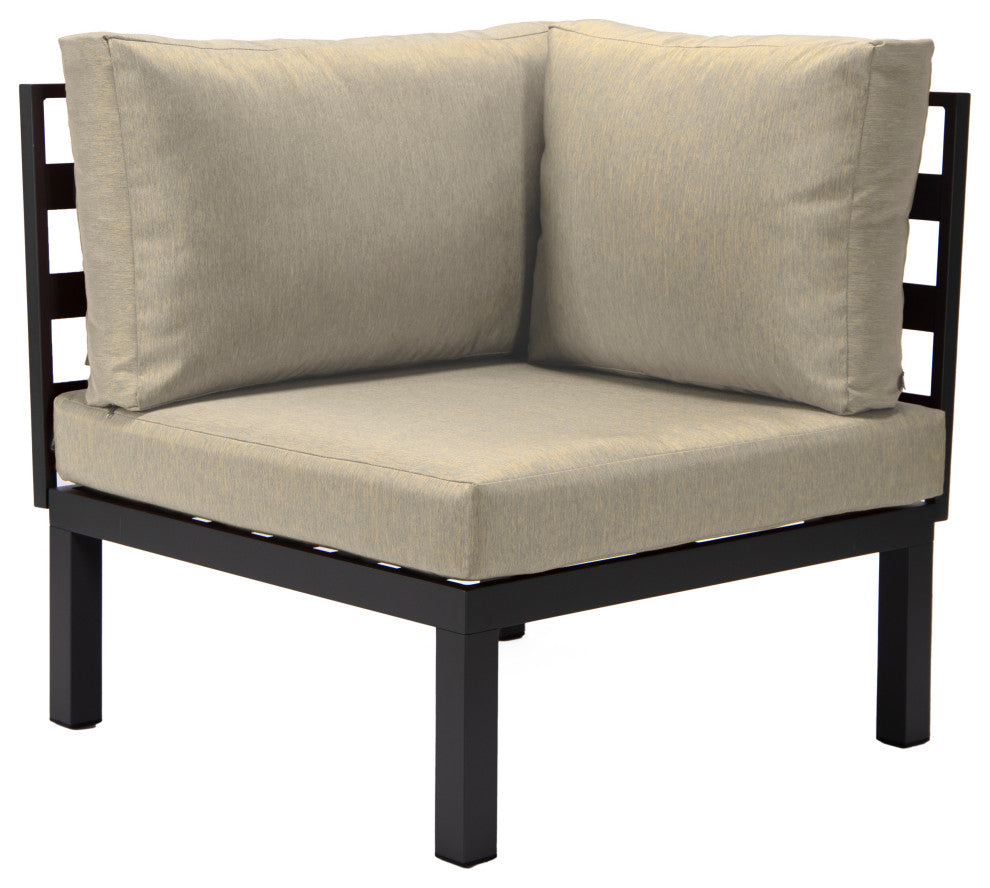 LeisureMod Hamilton 7-Piece Patio Sectional Set With Fire Pit Table, Beige