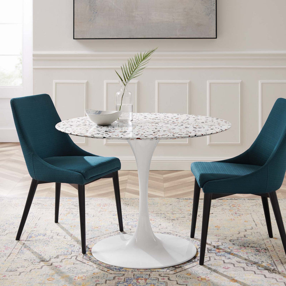 40" Dining Table, Round, White, Wood, Metal, Modern, Bistro Hospitality