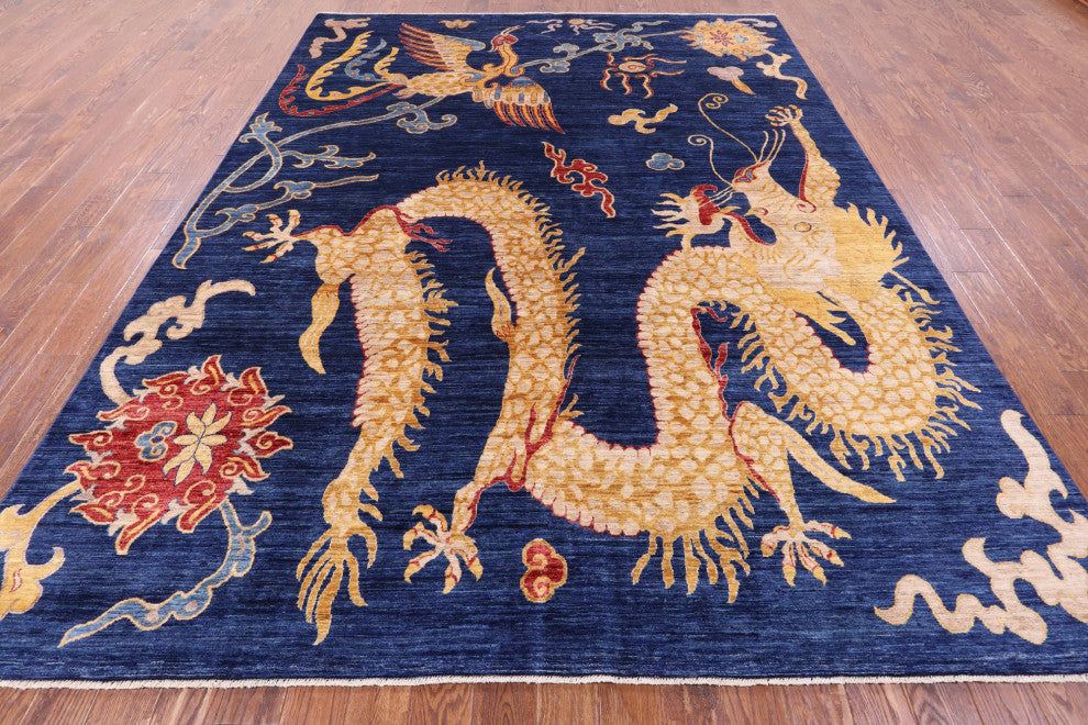 Dragon And Phoenix Design Handmade Rug 8' 10" X 11' 7" - Q12510