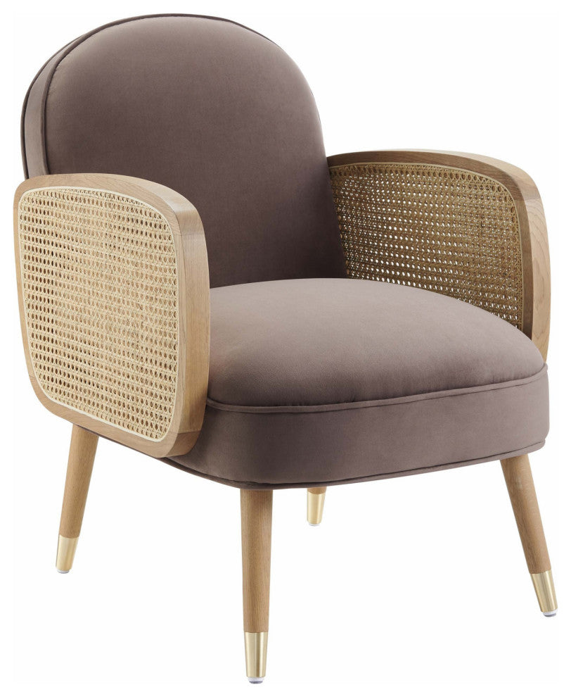 Modern Mocha Velvet With Cane Accent Chair