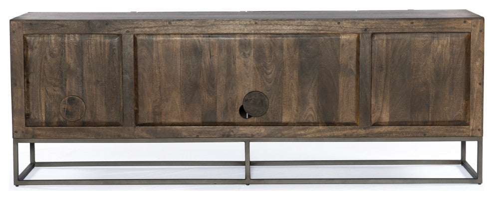 Kelby Media Console-Carved Vintage Brown