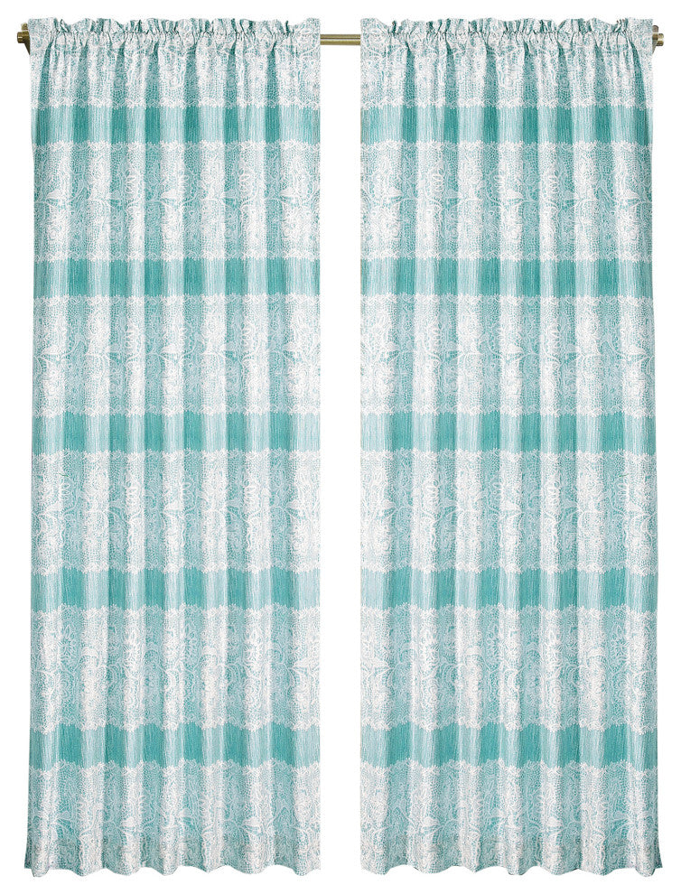 Printed Microfiber 2 Piece Curtain Set, Teal, 60" X 96"
