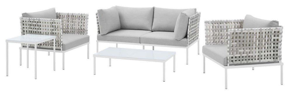 Lounge Sectional Sofa Chair Table Set, Sunbrella, Aluminum, Gray, Outdoor