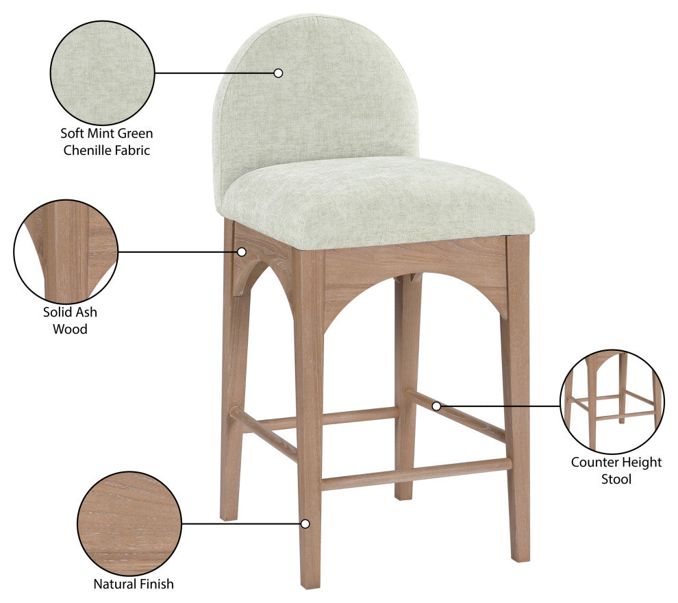 Waldorf Chenille Upholstered Stool, Black, Chenille, Natural Finish, Mint, Chenille Fabric, Natural Finish