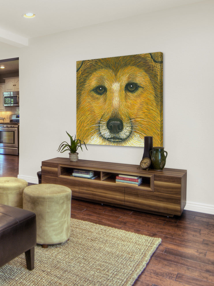 "Border Collie" Painting Print on Wrapped Canvas, 32"x32"