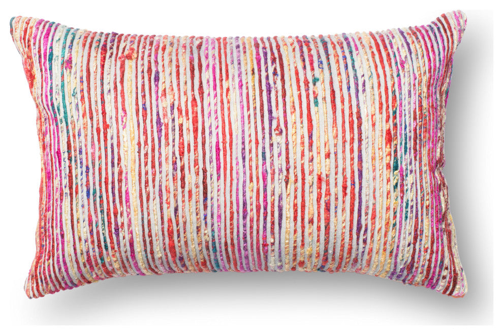 Recycled Sari Silk With Texture Throw Pillow, Red / Multi, 13"x21", No Fill