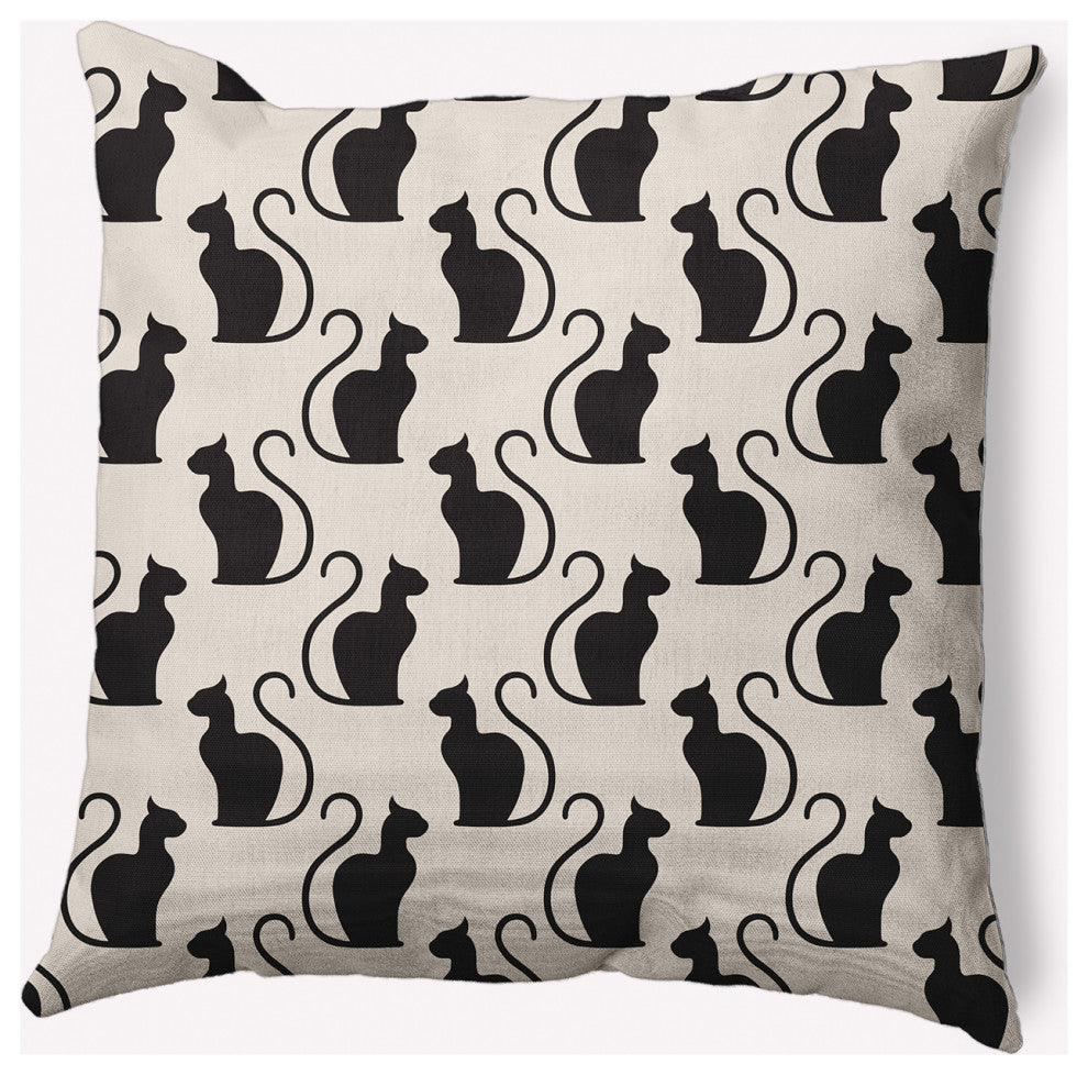 20" x 20" Spooky Cats Indoor/Outdoor Polyester Throw Pillow, Cream