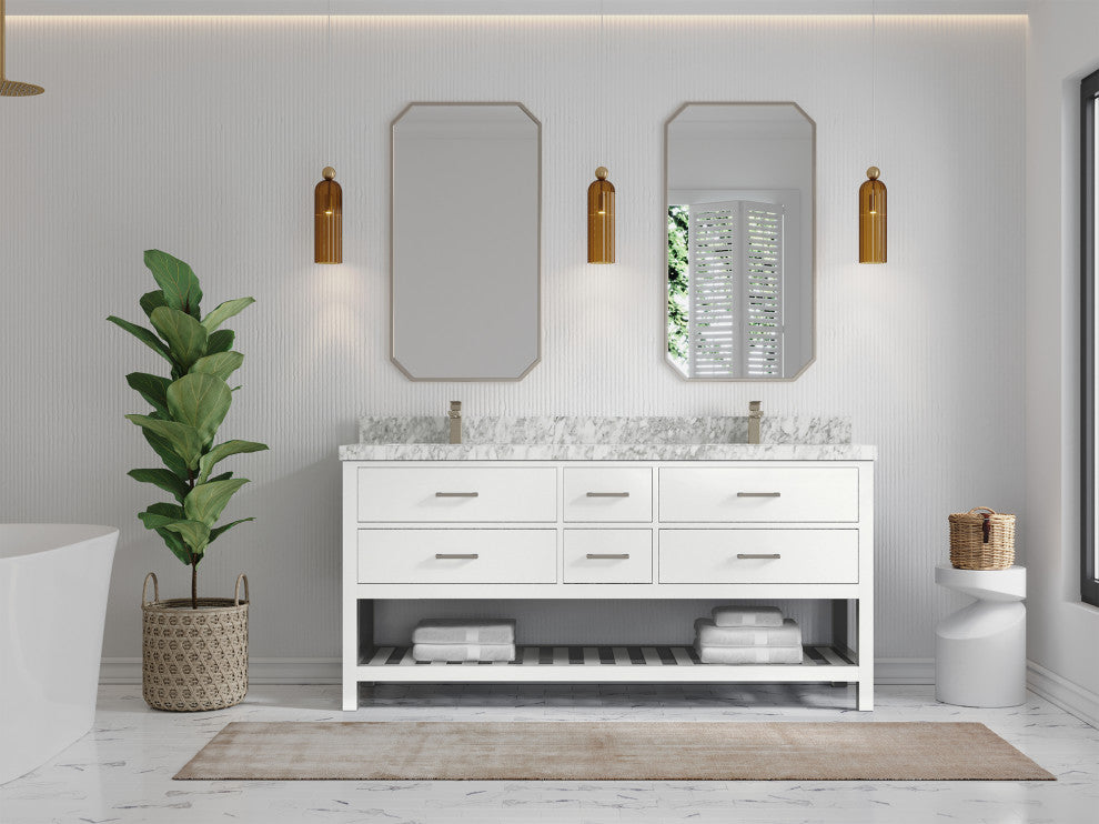 Parker 72 Double Sink Bath Vanity in White 2" Carrara Marble