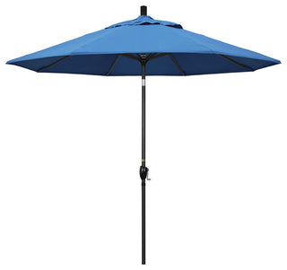9' Matted Black Push-Button Tilt Crank Aluminum Umbrella, Capri Pacifica