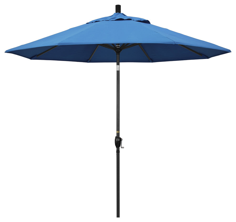 9' Matted Black Push-Button Tilt Crank Aluminum Umbrella, Capri Pacifica